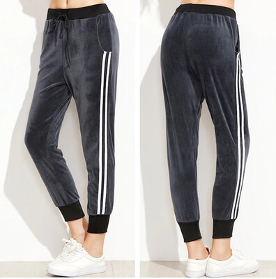 

Tailored Women High Waist Harem Pants Women Stripe Elastic Waist Stripe Casual Pants