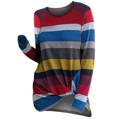

Plus Size Striped Contrast Color Front Knot Top