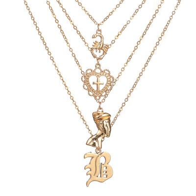 

HuaTang Trendy Gold Chain Layered Necklace Bohemian Cross Heart Scorpion Pendant Choker Collar Necklaces Jewelry 6870