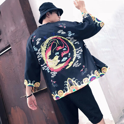 

Men Blouse Kimono Shirt Tops Half Sleeve Printed Beach Party Summer Loose Fit