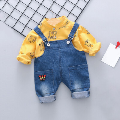 

Toddler Newborn Boy Girl Autumn Outfits Long Sleeve Cartoon Animal Print TopStrap Trousers Casual Sets