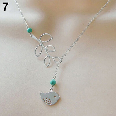 

Women\s Fashion Cute Cutout Branch Leaves Bird Owl Love Charm Short Necklace