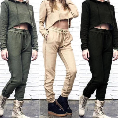 

2Pcs Women Ladies Tracksuit Hoodies Sweatshirt Pants Sets Sport Wear Casual Suit