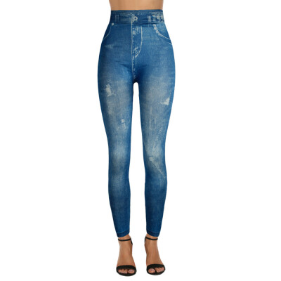 

Tailored Ladiesprinted Jeans Bottoms Hip Lift Overshoot And Slim Nine-minute Pants