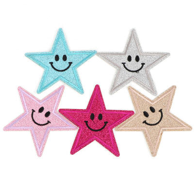 

Greensen 5pcsset Star Shape Clothes Embroidery Cloth Patches Cartoon Smiling Face Sew Decor