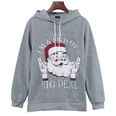 

2019 Autumn Women Fashion Santa Claus Printing Hooded Drawstring Long sleeve Loose Plus velvet Casual Sweatshirt