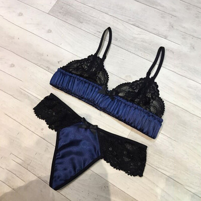

2pcsSet Lace Sexy Bra Set Perspective Ultra-Thin Breathable Bralette Erotic