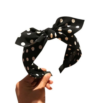 

Kawaii Ladies Vintage Wide Hair Hairband Cute Party Headwear Womens Polka Dot Bowtie Headband