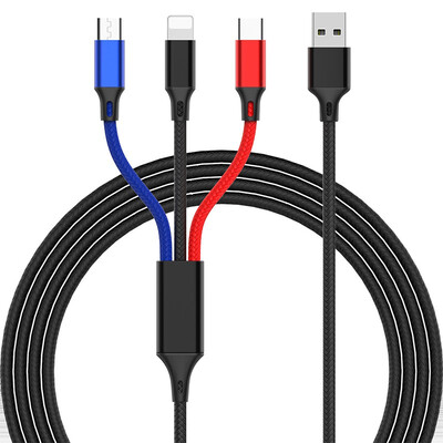 

ONGY Nylon Braided Fast Charging USB Data Cable 3 in 1 for Android LeTV Samsung Huawei Xiaomi Apple Mobile Phone