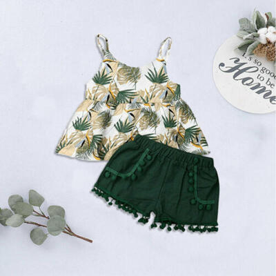 

US Infant Baby Girl Beachwear Sling Tops Shorts Pants 2PCS Outfits Clothes Set