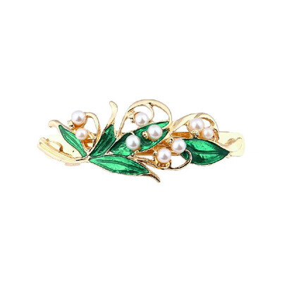

Retro Green Rhinestone Pearls Sprung Barrette Women Ladies Hairpin Hair Clip Accessories