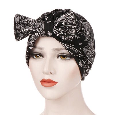 

1 Pc Multicolor Detachable Bowknot Printed Head Wrap Muslim Turban Head Cap Indian Headscarf Cap
