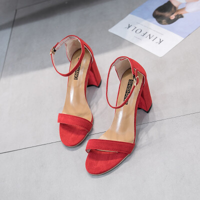 

Thick-heeled sandals women 2019 new summer high-heeled dew toe small fresh Joker fairy wind buckle with womens shoes