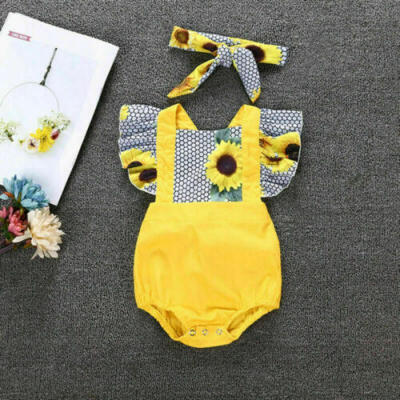 

US Newborn Infant Baby Girl Romper Sunflower Jumpsuit Sunsuit Clothes Dress CM