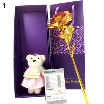 

Golden Foil Rose Flower Bear Valentine\s Day Romantic Lovers Gift Wedding Decor