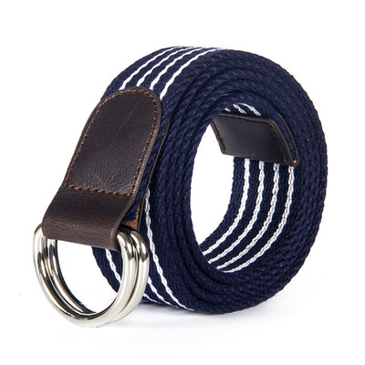 

Unisex canvas belt fashion stripe canvas Alloy Double ring buckle Men belt outdoor casual Men&Women cowboy pants belt