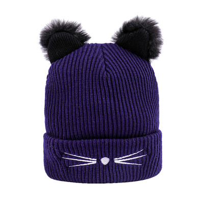 

Tailored Women Winter Fashion Keep Warm Cat Ear Winter Hats Knitted Wool Hemming Hat