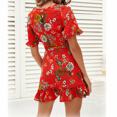 

Womens Casual Boho Floral Summer Party Evening Beach Short Mini Dress Sundress