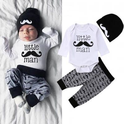 

Mustache Infant Baby Boys Cotton Tops Romper Jumpsuit Long Pants Hat Outfits Clothes Set