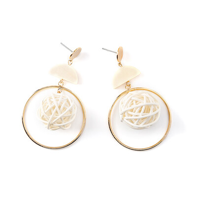 

Hot Custom Fashion Drop Earrings Design Weave Nest Shaped Wood Semicircle Big Circle Pendant Handmade Earrings For Women