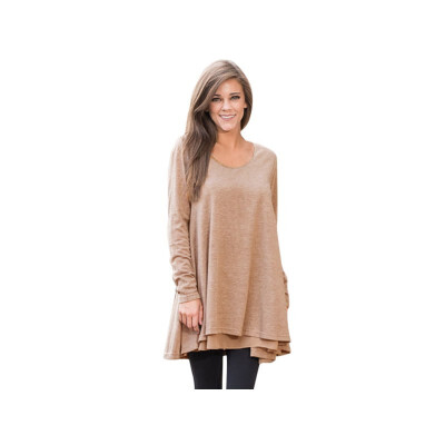 

Round neck long sleeve solid color casual long loose top