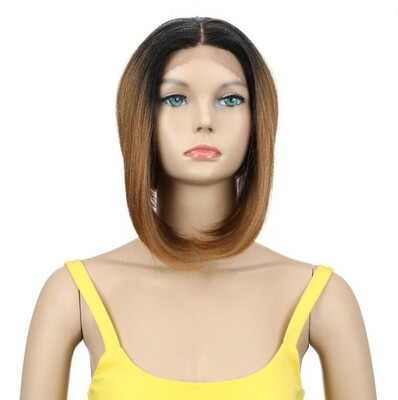 

Noble Synthetic Lace Front Wig With Bangs Middle Part Burgundy Lace Front Wig Ombre 4 Color BOB Style Wigs
