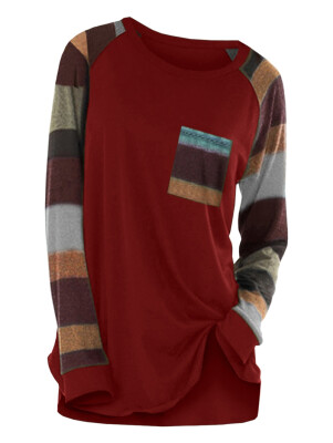 

Raglan Sleeve Striped Pocket Longline T-shirt