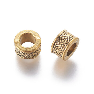 

Zinc Alloy European Beads Lead Free & Cadmium Free Antique Golden Color Column about 8mm in diameter 5mm thick hole 45mm