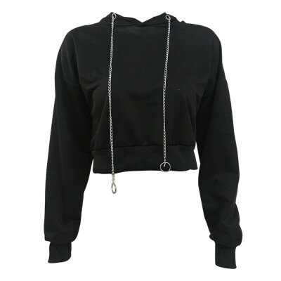 

1pcs Women Sexy Crop Top Plus Size Hoodies Drawstring Long Sleeve Autumn Female Casual Solid Tops