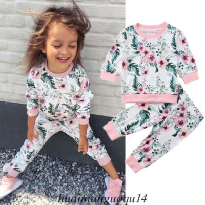 

Flower Newborn Kids Baby Girls Top Sweatshirt Pants Leggings Outfits Clothes UK