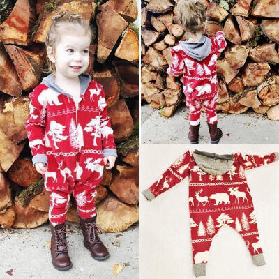 

Baby Boy Girl Christmas Romper Hooded Jumpsuit Bodysuit Tracksuit Clothes Outfit