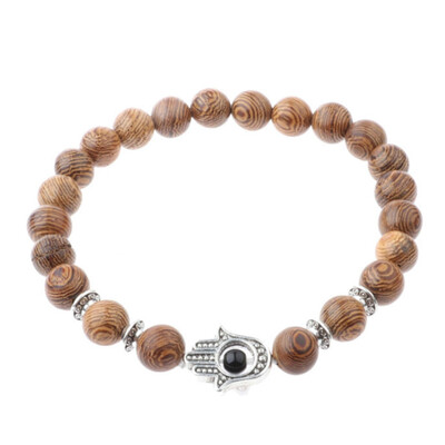 

Wooden Beads Ancient Silver Buddha Head Palm Owl Bracelet Hand Cord Elastic Bracelet Unisex Pair Jewellery