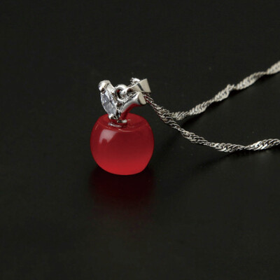 

Cute Opal Apple Shape Couples Pendant Silver Plated Clavicle Chain Necklace