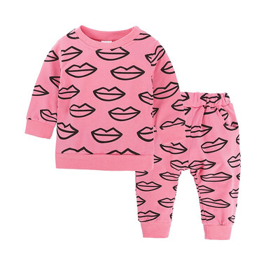 

2Pcs Kids Girl Boy Clothing Sets Long Sleeve Lips Printed O-Neck Sweatshirts Pants Outfits Children Clothing Sets