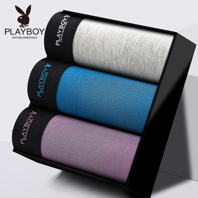 

Playboy Mens Underwear Boxer Pants Mens Underwear Sexy Boxer Pants 3 Gift Boxes Purple Lake Green Light Flower Gray