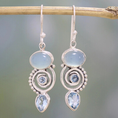 

Vintage OvalPear Faux Chalcedony Topaz Spiral Dangle Drop Hook Earrings Jewelry