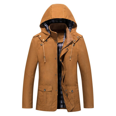 

Gobestart Mens Autumn Winter Casual Hooded Pure Color Jacket Button Outwear Coat Tops