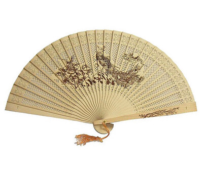 

Siaonvr Chinese Traditional Hollow Fan Wooden Hand Made Exquisite Folding Wedding Gift