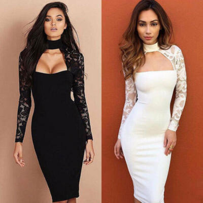 

Sexy Women Ladies Long Sleeve Bandage Bodycon White Evening Party Cocktail Dress