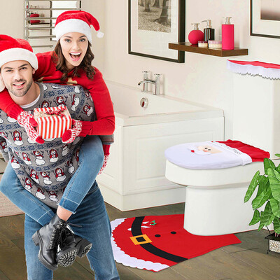 

〖Follure〗3PCS Fancy Santa Toilet Seat Cover&Rug Bathroom Set Christmas Decor