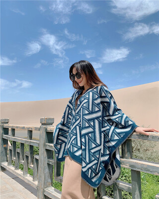 

Geometric triangle imitation cashmere split shawl ladies increase thick warm cloak cloak EASY