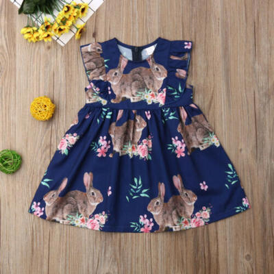 

US Baby Girl Easter Bunny Dress Floral Party Casual Outfit Princess Sundress