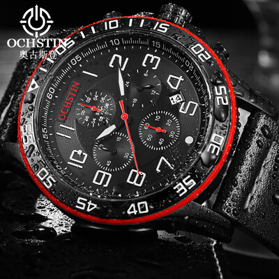 

OCHSTIN Augustine leather mens six-pin waterproof watch fashion tough mens watch quartz calendar