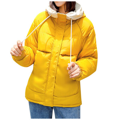 

Toponeto Women Fashion Loose Outerwear Short Cotton-padded Jackets Pocket Hooded Coats