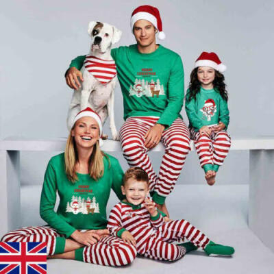 

UK Christmas Family Matching Pyjamas PJS Set Striped Sleepwear Nightwear Gift