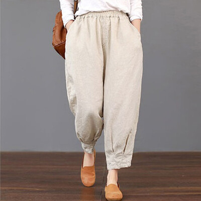 

Women Thin Ankle-Length Harem Trousers Capris Loose Elastic Waist Pants BGL