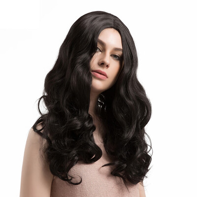 

〖Follure〗24 Womens Wigs Centre Parting Long Natural Wave Synthetic Hair Black Full Wig