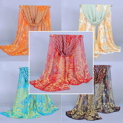 

New Fashion Women Ladies Chiffon Peacock Scarf Feather Soft Wrap Long Shawl