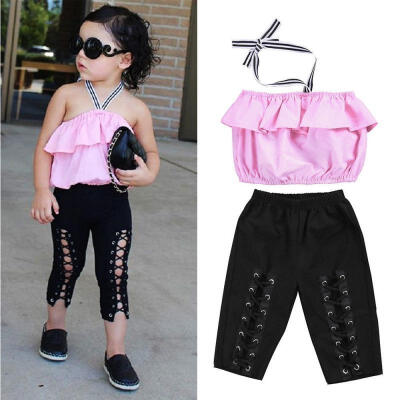 

New Stylish Toddler Kids Girls Halter Tops Elastic Pants 2Pcs Outfits Set Clothes