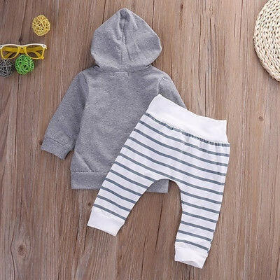 

2PCS Newborn Baby Girls Boys Hooded Sweatshirt TopsPant Set Clothes Kid Outfits